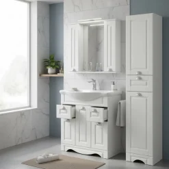 Wohnen Badezimmer Komplett*Weiße Badmöbel klassisch Set - Akira (dreiteilig)