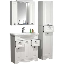 Wohnen Badezimmer Komplett*Weiße Badmöbel klassisch Set - Akira (dreiteilig)