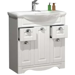 Wohnen Badezimmer Komplett*Weiße Badmöbel klassisch Set - Akira (dreiteilig)