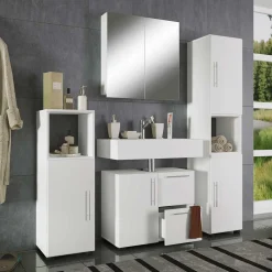 Wohnen Badezimmer Komplett*Weiße Badmöbel Kombi Set - Sua (vierteilig)