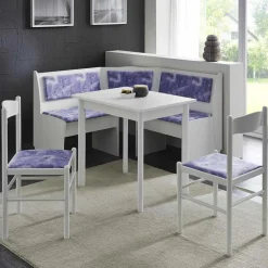 Wohnen Weiße Eckbank Sitzgruppe Heflin mit Microfaser in Blau (vierteilig)