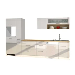 Wohnen Küche Komplett|Küchenzeilen*Weiße Einbauküche 330 cm breit - Cuneo II (neunteilig)