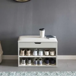 Wohnen Weiße Flur Bank mit Schuhregal Guaran & Stauraum