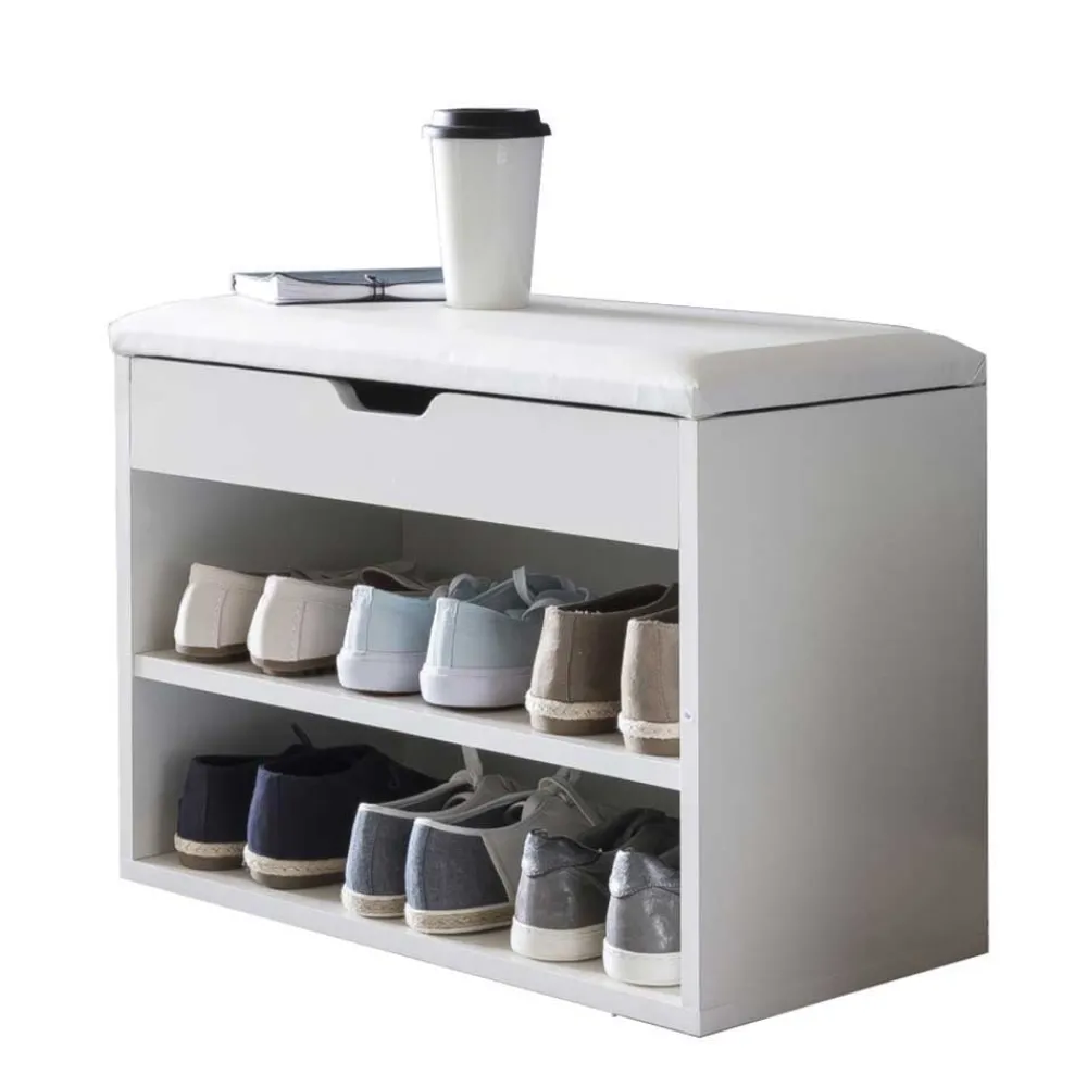 Wohnen Weiße Flur Bank mit Schuhregal Guaran & Stauraum