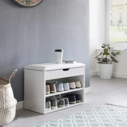 Wohnen Weiße Flur Bank mit Schuhregal Guaran & Stauraum