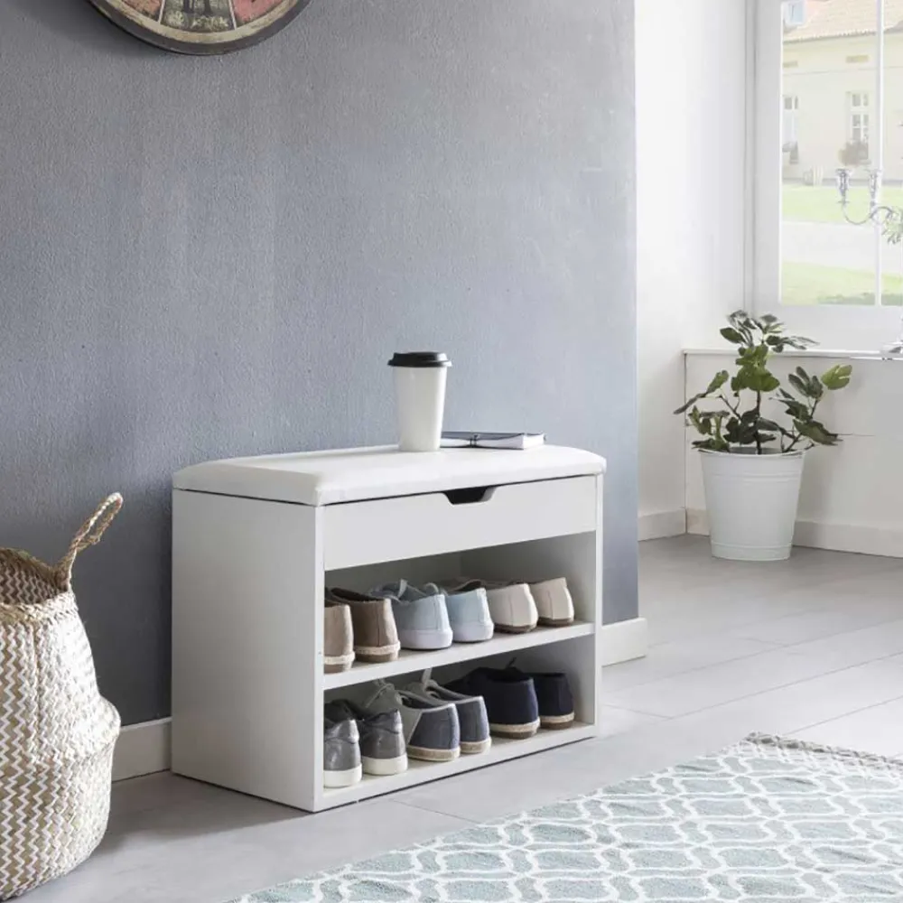 Wohnen Weiße Flur Bank mit Schuhregal Guaran & Stauraum