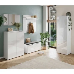 Wohnen Diele Komplett*Weiße Flureinrichtung mit Glasbeschichtung - Kofi (fünfteilig)