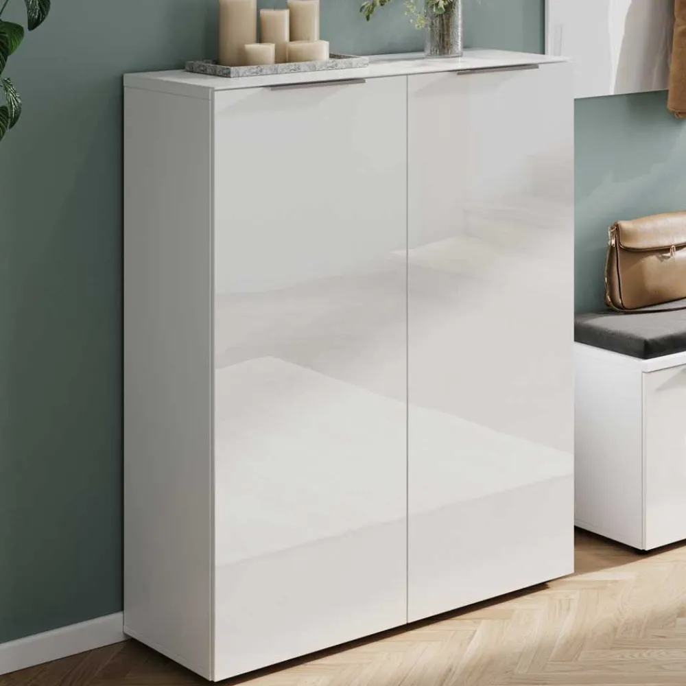 Wohnen Diele Komplett*Weiße Flureinrichtung mit Glasbeschichtung - Kofi (fünfteilig)