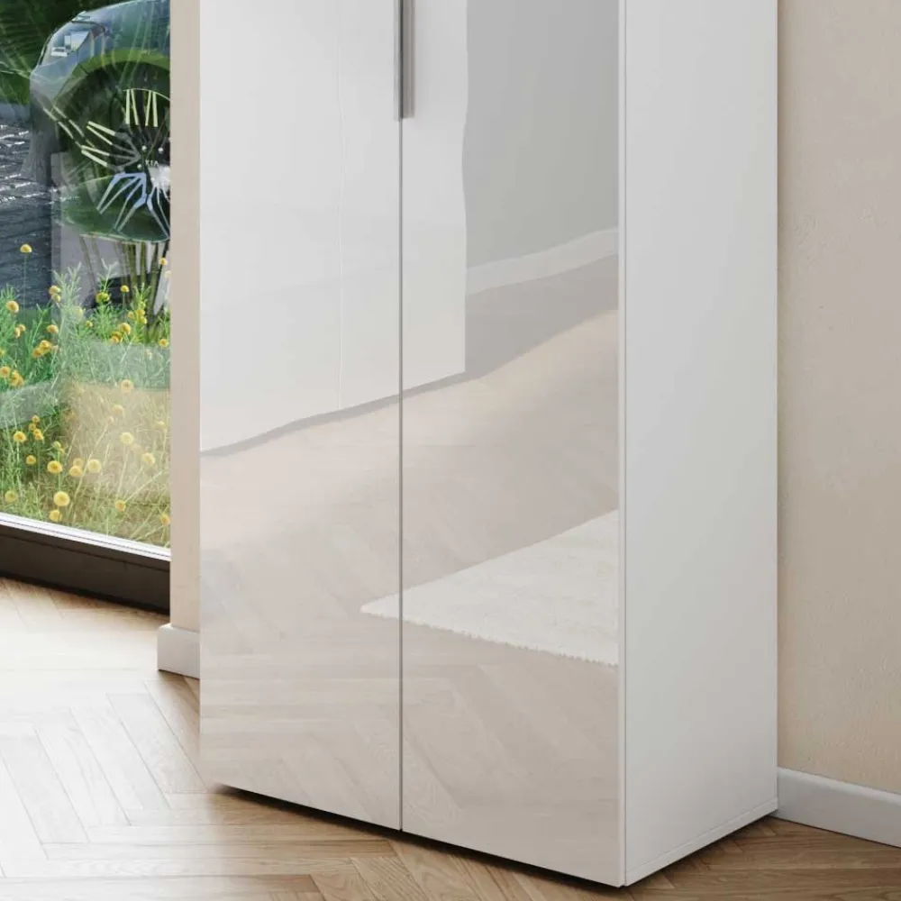 Wohnen Diele Komplett*Weiße Flureinrichtung mit Glasbeschichtung - Kofi (fünfteilig)