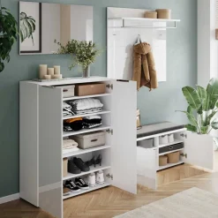 Wohnen Diele Komplett*Weiße Flureinrichtung mit Glasbeschichtung - Kofi (fünfteilig)