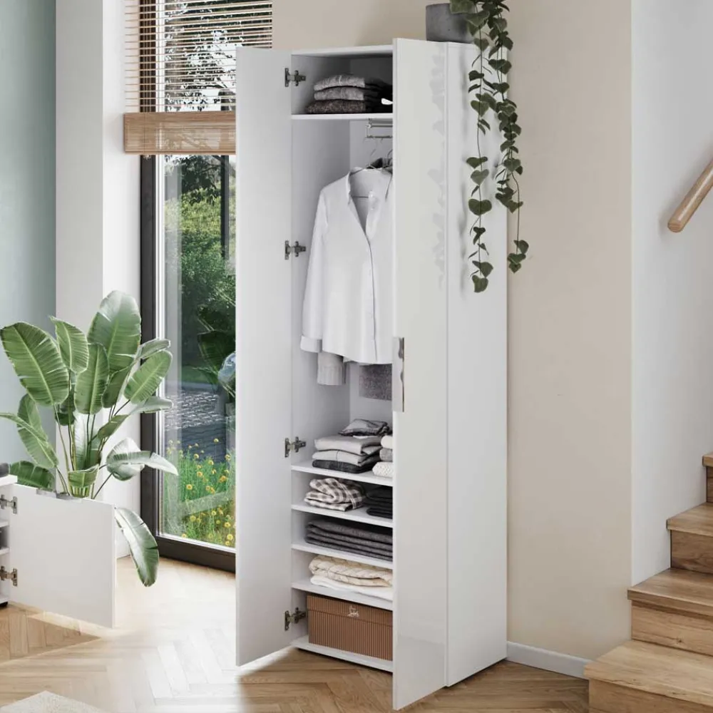 Wohnen Diele Komplett*Weiße Flureinrichtung mit Glasbeschichtung - Kofi (fünfteilig)