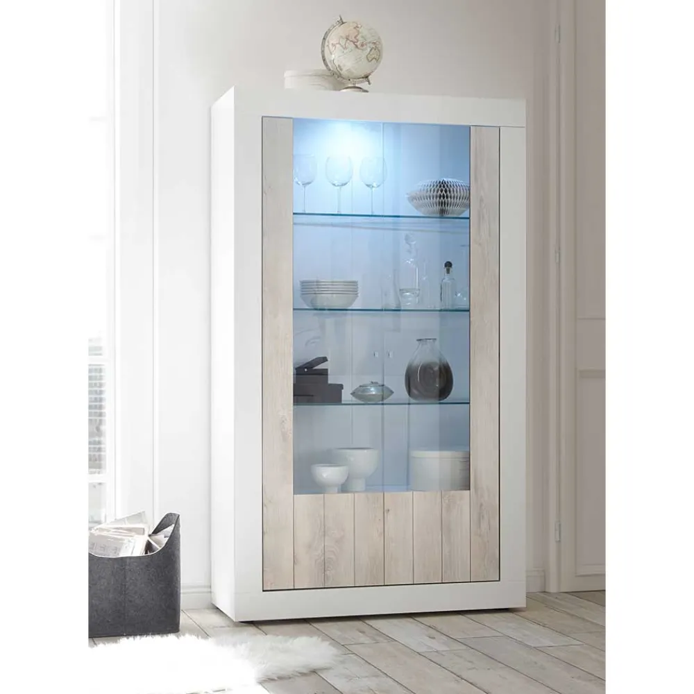 Wohnen Weiße Hochglanz Vitrine mit Dekor - Merenda