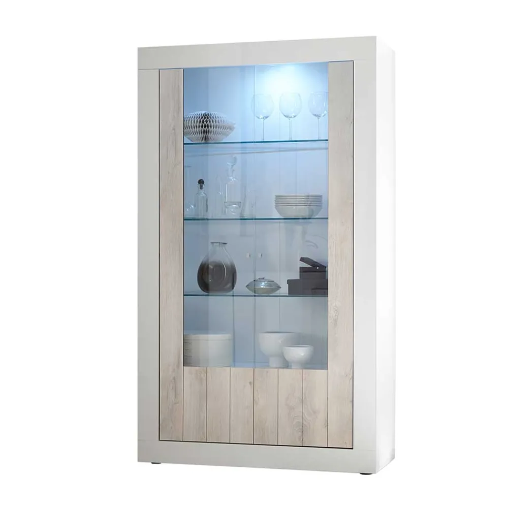 Wohnen Weiße Hochglanz Vitrine mit Dekor - Merenda