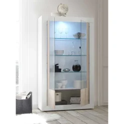 Wohnen Weiße Hochglanz Vitrine mit Dekor - Merenda