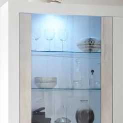 Wohnen Weiße Hochglanz Vitrine mit Dekor - Merenda