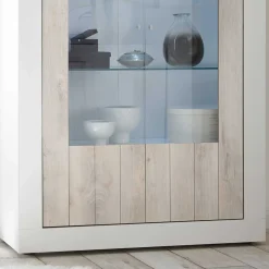 Wohnen Weiße Hochglanz Vitrine mit Dekor - Merenda