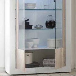 Wohnen Weiße Hochglanz Vitrine mit Dekor - Merenda