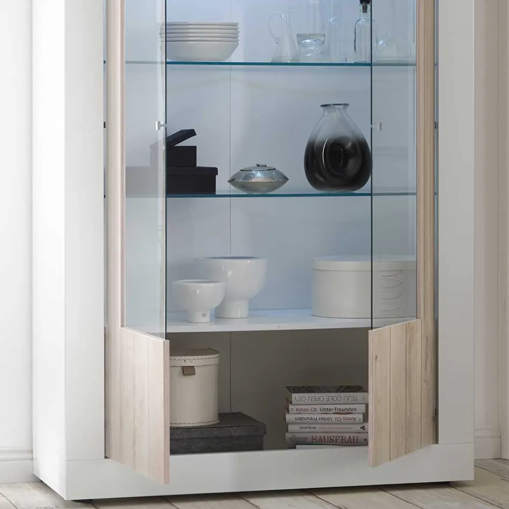 Wohnen Weiße Hochglanz Vitrine mit Dekor - Merenda