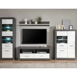 Wohnen Weiße Hochglanz Wohnwand Set - Istensa I (vierteilig)