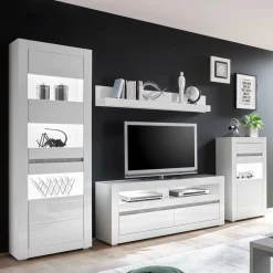 Wohnen Wohnzimmerschränke|Wohnwände*Weiße Hochglanzmöbel für das Wohnzimmer Mextra optional mit LED (vierteilig)