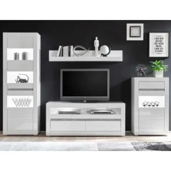 Wohnen Wohnzimmerschränke|Wohnwände*Weiße Hochglanzmöbel für das Wohnzimmer Mextra optional mit LED (vierteilig)