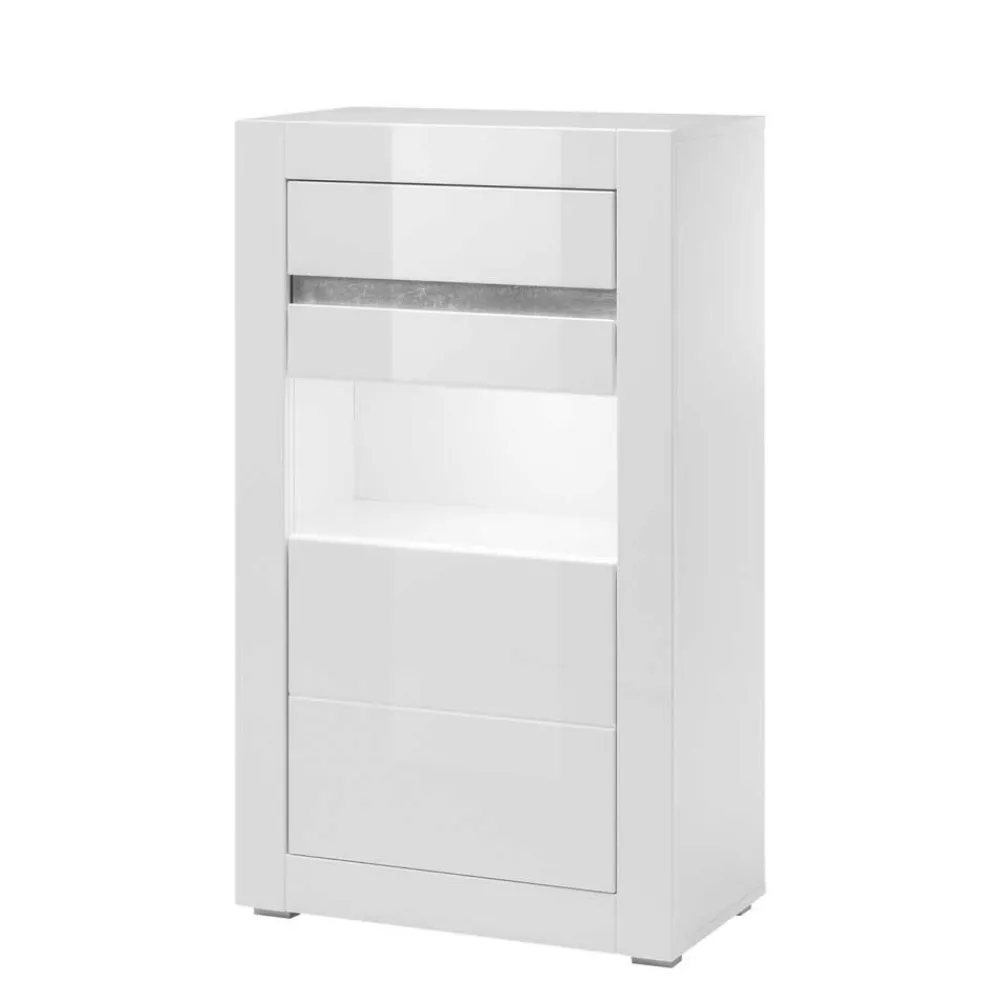 Wohnen Wohnzimmerschränke|Wohnwände*Weiße Hochglanzmöbel für das Wohnzimmer Mextra optional mit LED (vierteilig)