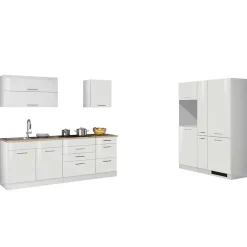 Wohnen Küche Komplett|Küchenzeilen*Weiße Küchenzeile ohne Elektrogeräte - Cuneo (neunteilig)