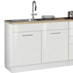 Wohnen Küche Komplett|Küchenzeilen*Weiße Küchenzeile ohne Elektrogeräte - Cuneo (neunteilig)