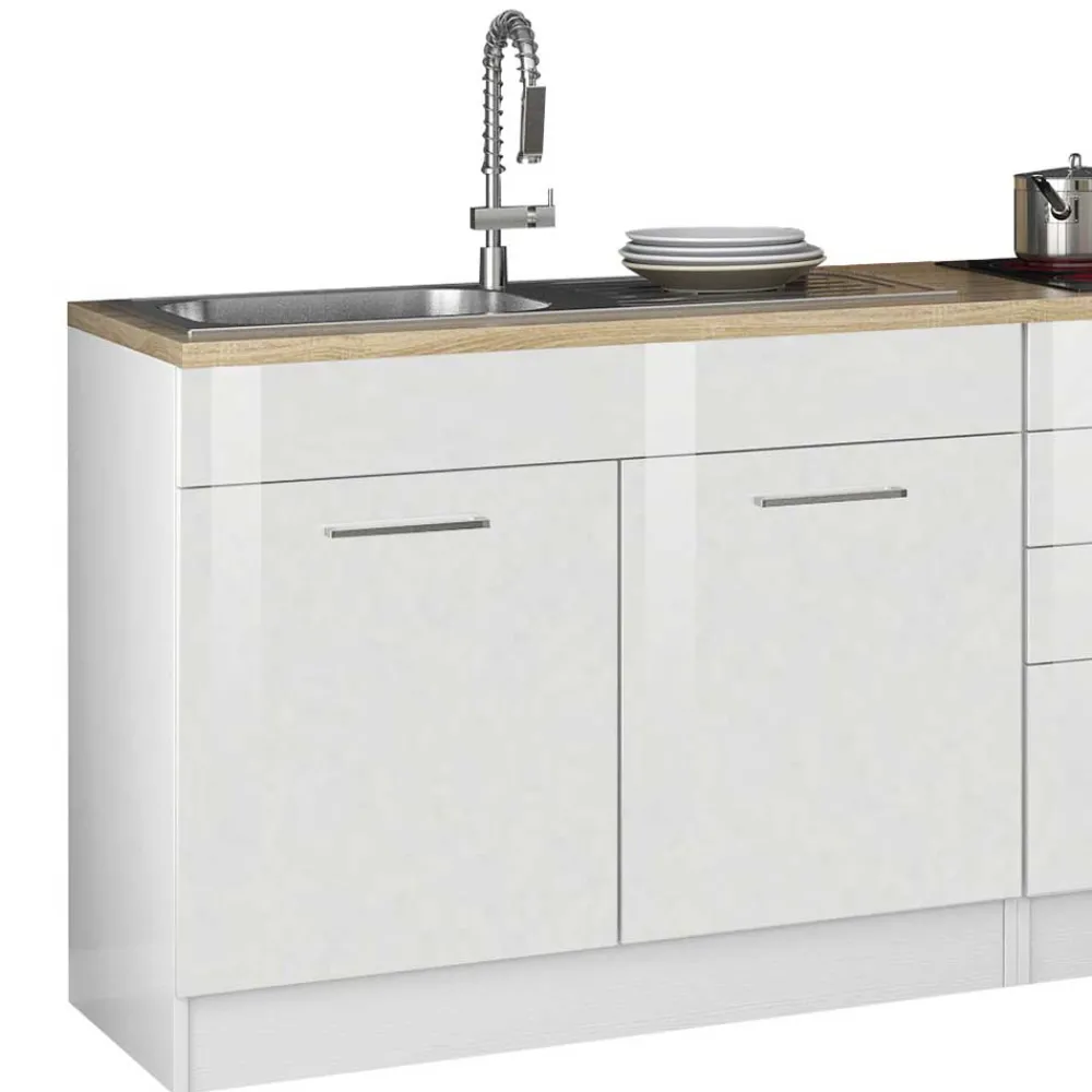 Wohnen Küche Komplett|Küchenzeilen*Weiße Küchenzeile ohne Elektrogeräte - Cuneo (neunteilig)