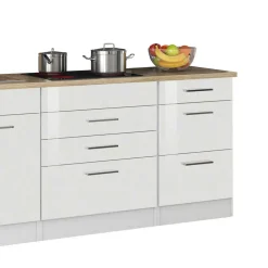 Wohnen Küche Komplett|Küchenzeilen*Weiße Küchenzeile ohne Elektrogeräte - Cuneo (neunteilig)