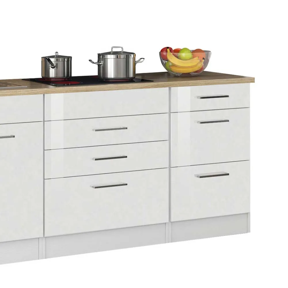 Wohnen Küche Komplett|Küchenzeilen*Weiße Küchenzeile ohne Elektrogeräte - Cuneo (neunteilig)
