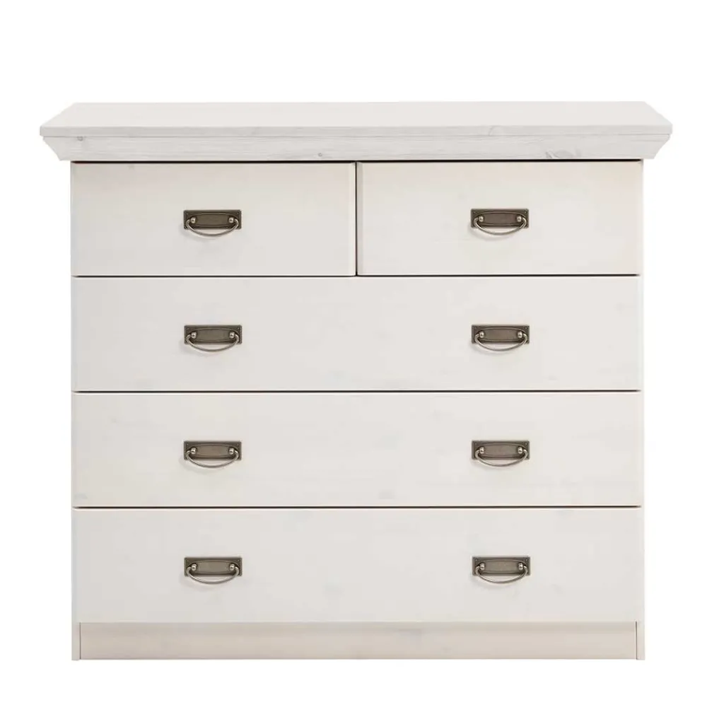 Wohnen Skandinavische Möbel|Flurkommoden*Weiße Kiefernholz Kommode mit Metallgriffen - Satumare