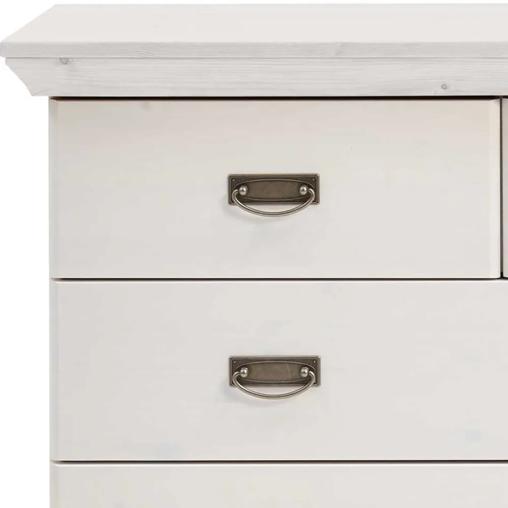 Wohnen Skandinavische Möbel|Flurkommoden*Weiße Kiefernholz Kommode mit Metallgriffen - Satumare