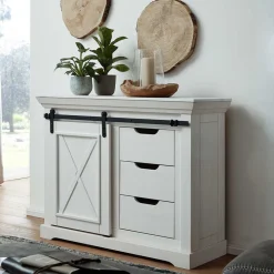 Wohnen Sideboards & Kommoden|Landhausmöbel*Weiße Kommode mit Schiebetür & Schubladen - Kuito
