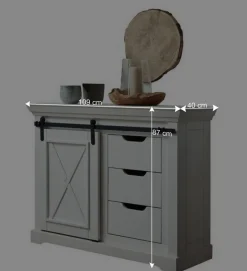 Wohnen Sideboards & Kommoden|Landhausmöbel*Weiße Kommode mit Schiebetür & Schubladen - Kuito