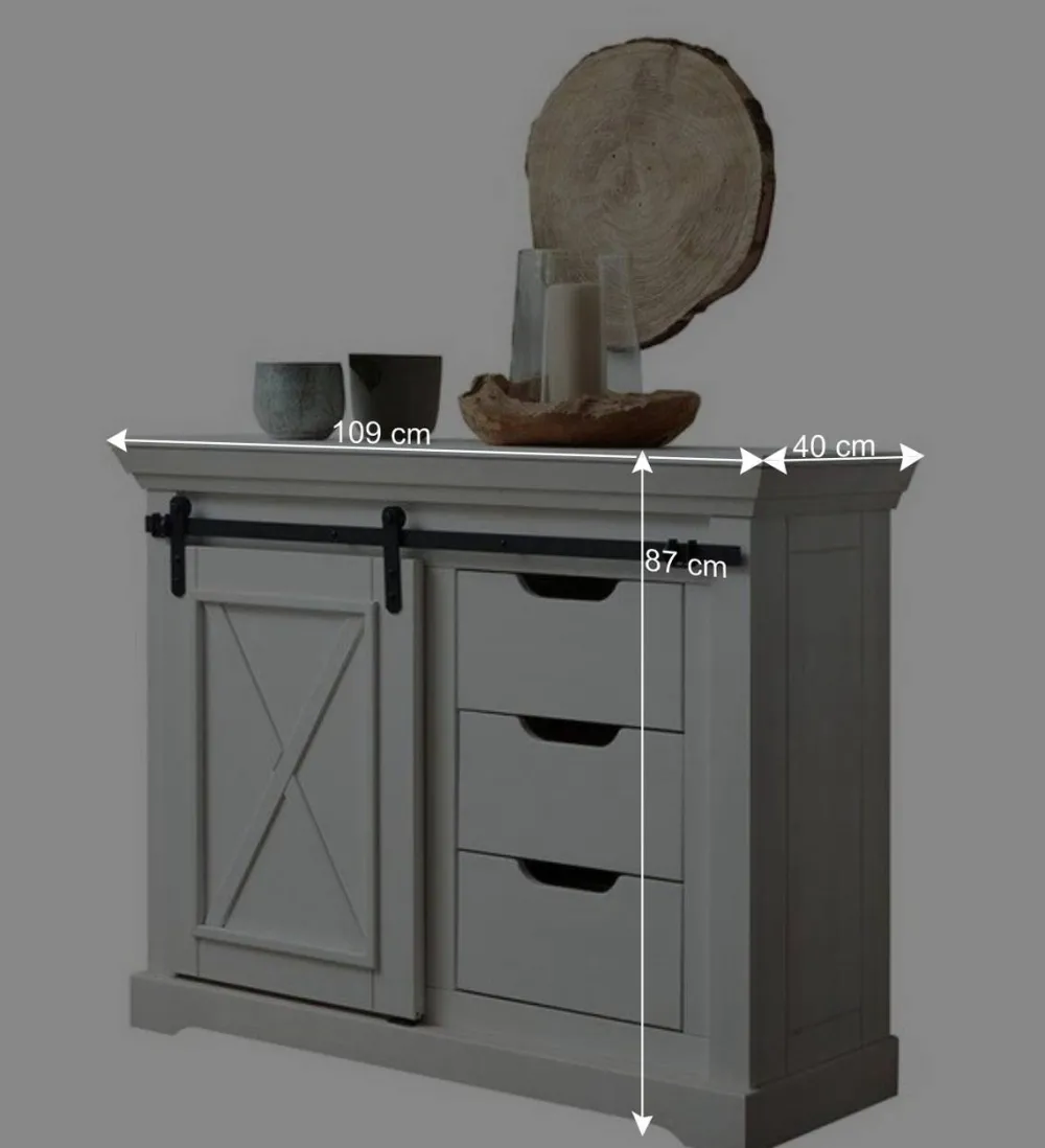 Wohnen Sideboards & Kommoden|Landhausmöbel*Weiße Kommode mit Schiebetür & Schubladen - Kuito