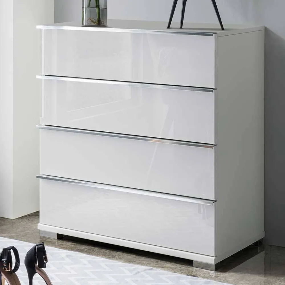 Wohnen Weiße Kommode mit vier Schubladen - Rocca