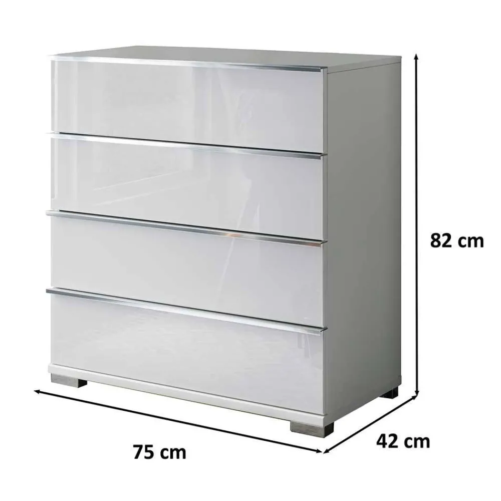 Wohnen Weiße Kommode mit vier Schubladen - Rocca