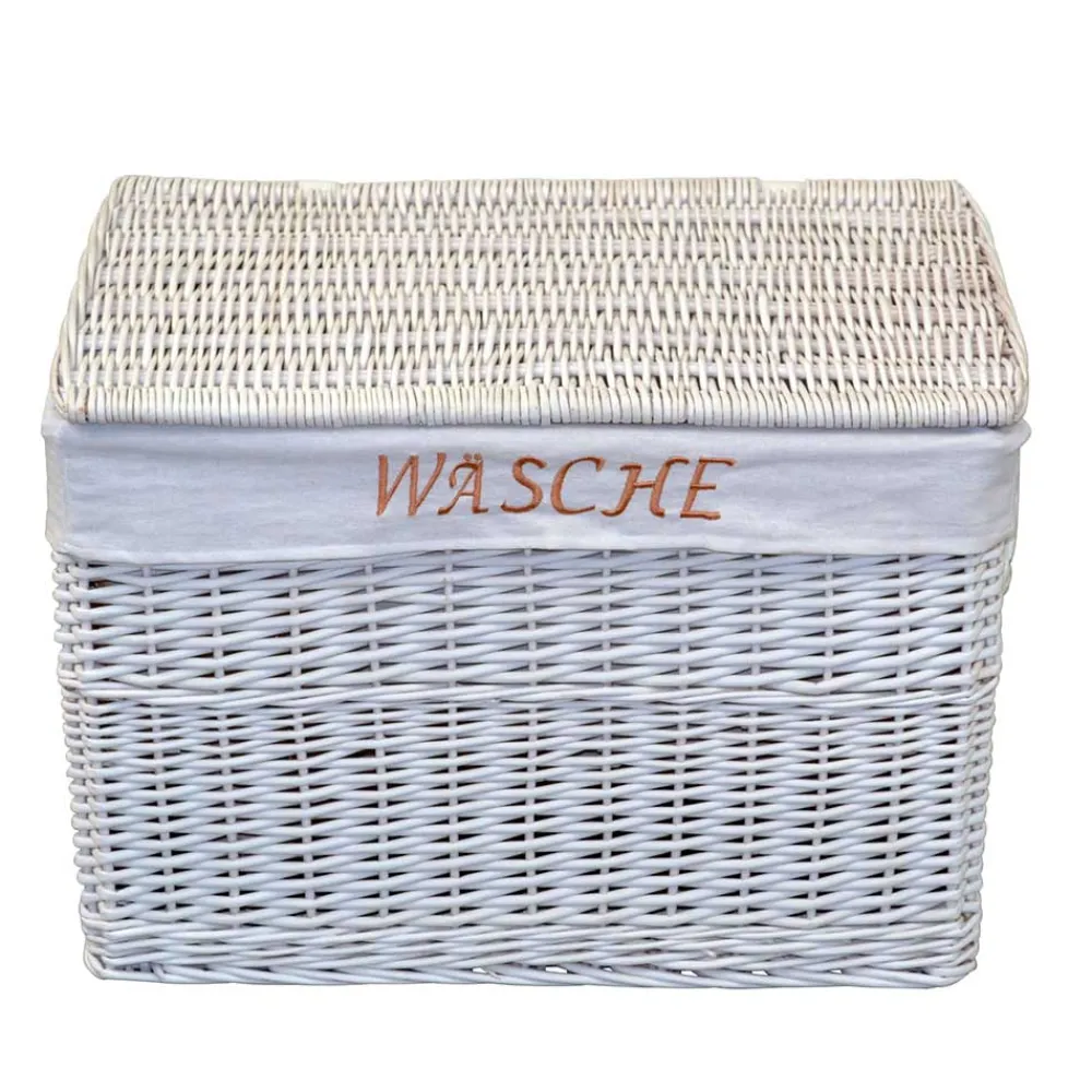 Wohnen Rattanmöbel*Weiße Landhaus Wäschetruhe aus Weide Geflecht - Alberello