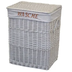 Wohnen Rattanmöbel*Weiße Landhaus Wäschetruhe aus Weide Geflecht - Alberello