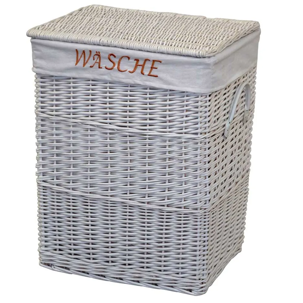 Wohnen Rattanmöbel*Weiße Landhaus Wäschetruhe aus Weide Geflecht - Alberello