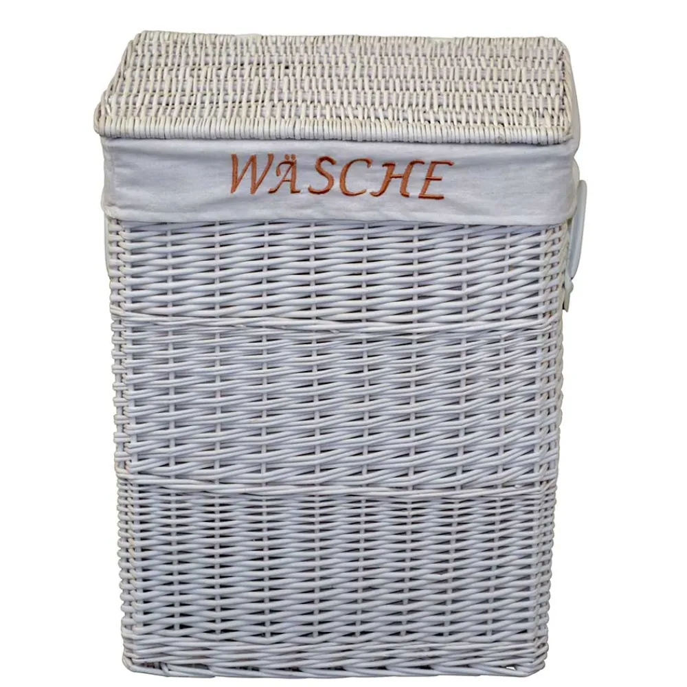 Wohnen Rattanmöbel*Weiße Landhaus Wäschetruhe aus Weide Geflecht - Alberello