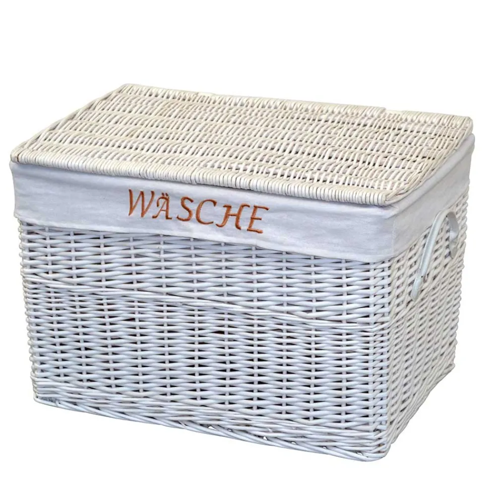 Wohnen Rattanmöbel*Weiße Landhaus Wäschetruhe aus Weide Geflecht - Alberello