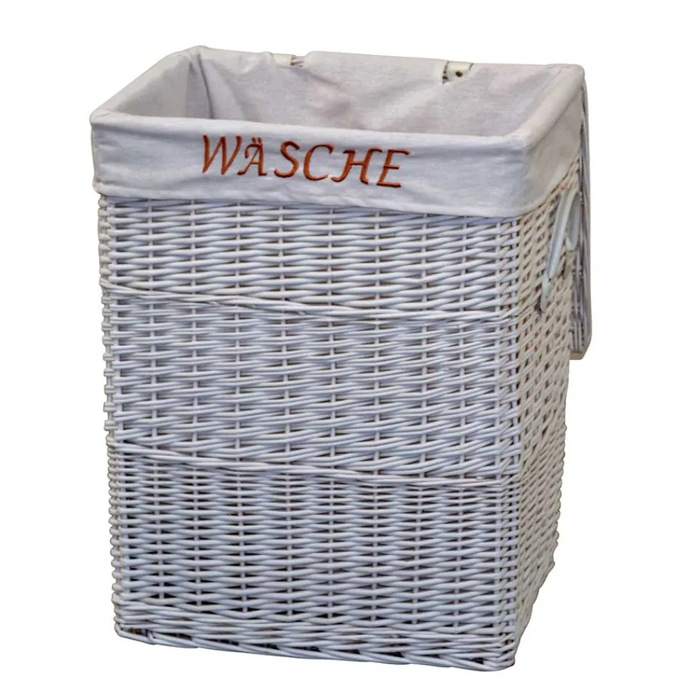 Wohnen Rattanmöbel*Weiße Landhaus Wäschetruhe aus Weide Geflecht - Alberello