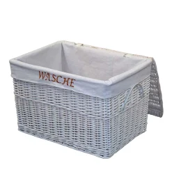 Wohnen Rattanmöbel*Weiße Landhaus Wäschetruhe aus Weide Geflecht - Alberello