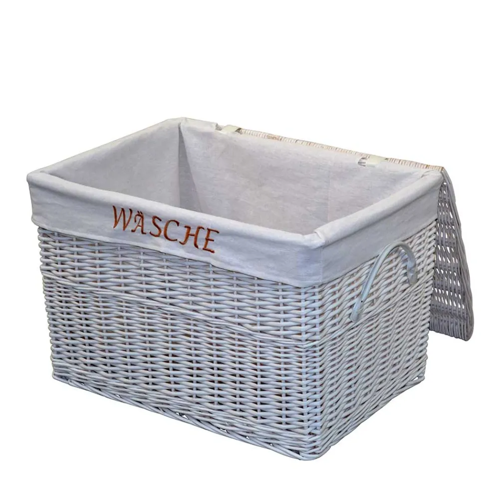 Wohnen Rattanmöbel*Weiße Landhaus Wäschetruhe aus Weide Geflecht - Alberello