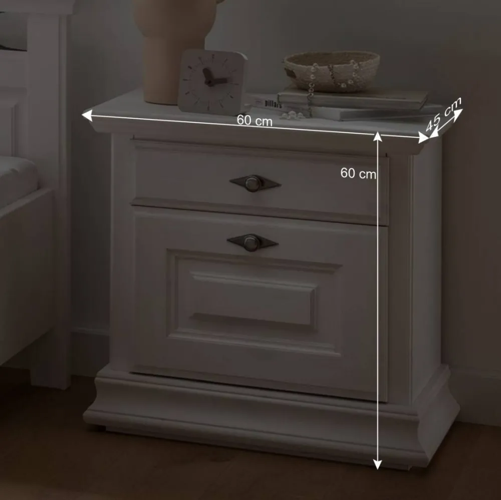 Wohnen Weiße Nachtkommode im Country Style - Beato