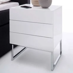 Wohnen Sideboards & Kommoden|Sideboards & Kommoden*Weiße Nachtkommode mit Bügelgestell Chrom Munarula 50x60x40 cm