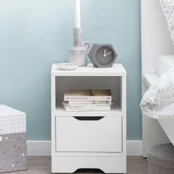 Wohnen Weiße Nachtkonsole mit Schublade und Fach - Hank