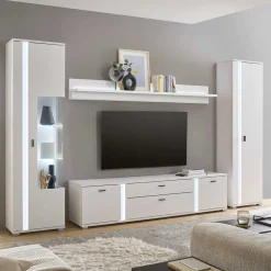 Wohnen Weiße TV Anbauwand Möbelset - Tirol (vierteilig)